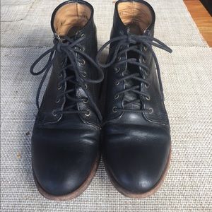 Black leather Frye lace up boots